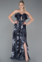 Schwarz-Anthrazit Abschlusskleid Lang ABU3086