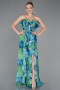 Grünes Muster Abschlusskleid Lang ABU3086