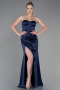 Marineblau Abschlusskleid Satin Lang ABU3198