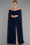 Kleider in Großen Größen Lang Chiffon Marineblau ABU3464