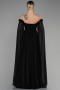 Standesamtkleid Lang Chiffon Schwarz ABU3462