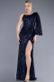 Abendkleid im Meerjungfrau-Stil Lang Marineblau ABU3667