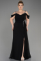 Abendkleid in Übergröße Lang Chiffon Schwarz ABU3742
