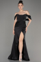 Abendkleid Lang Satin Schwarz ABU3964