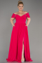 Fuchsie Abendgarderobe İn Großen Größen Chiffon Lang ABU3738