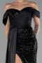 Abendkleid Lang Schuppig Schwarz ABU4085