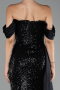 Abendkleid Lang Schuppig Schwarz ABU4085