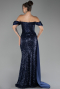 Abendkleid Lang Schuppig Marineblau ABU4085