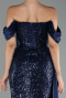 Abendkleid Lang Schuppig Marineblau ABU4085