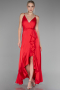 Abschlusskleid Vorne Kurz-Hinten Lang Satin Rot ABO135