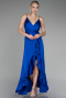 Abschlusskleid Vorne Kurz-Hinten Lang Satin Sächsischblau ABO135
