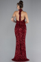 Abendkleid im Meerjungfrau-Stil Lang Schuppig Weinrot ABU4306