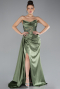Khaki Abendkleid Satin Lang ABU6141