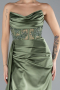 Khaki Abendkleid Satin Lang ABU6141