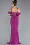 Abendkleid Lang Perlenbesetzt Fuchsie ABU4394