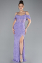 Abendkleid Lang Perlenbesetzt Lila ABU4394