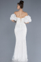 Abendkleid Lang Perlenbesetzt Weiß ABU4616