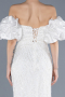 Abendkleid Lang Perlenbesetzt Weiß ABU4616