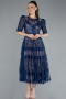 Marineblau Abendkleid Spitze Midi ABK1388