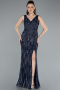 Marineblau Abendkleid İm Meerjungfrau-Stil Lang ABU5496