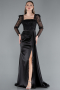 Abendkleid Lang Satin Schwarz ABU4781