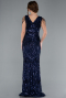 Abendkleid im Meerjungfrau-Stil Lang Schuppig Marineblau ABU3842