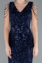 Abendkleid im Meerjungfrau-Stil Lang Schuppig Marineblau ABU3842