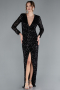 Abendkleid Lang Schuppig Schwarz ABU4763