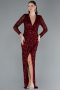 Abendkleid Lang Schuppig Weinrot ABU4763