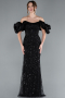 Schwarz Abendkleid İm Meerjungfrau-Stil Lang ABU4509