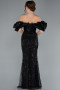 Schwarz Abendkleid İm Meerjungfrau-Stil Lang ABU4509