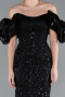 Schwarz Abendkleid İm Meerjungfrau-Stil Lang ABU4509