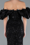 Schwarz Abendkleid İm Meerjungfrau-Stil Lang ABU4509