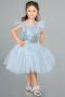 Abendkleid für Kinder Kurz Grau-Indigo ABK2067