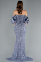 Grau-Indigo Abendkleid İm Meerjungfrau-Stil Lang ABU4308