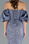 Grau-Indigo Abendkleid İm Meerjungfrau-Stil Lang ABU4308