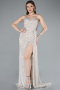 Abendkleid Lang Perlenbesetzt Beige ABU4871