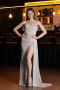 Abendkleid Lang Perlenbesetzt Beige ABU4871