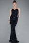 Abendkleid Lang Schuppig Marineblau ABU4910
