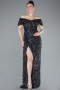 Anthrazit Abendkleid Schuppig Lang ABU4843