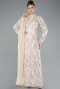 Hijab-Abendkleid Lang Spitze Beige ABU4933