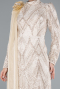 Hijab-Abendkleid Lang Spitze Beige ABU4933