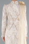 Hijab-Abendkleid Lang Spitze Beige ABU4933