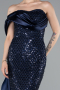 Abendkleid im Meerjungfrau-Stil Lang Perlenbesetzt Marineblau ABU4986