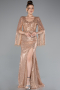 Abendkleid Lang Perlenbesetzt Gold ABU5002