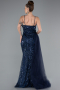Abendkleid Lang Perlenbesetzt Marineblau ABU5003