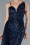 Abendkleid Lang Perlenbesetzt Marineblau ABU5003