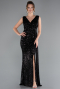 Abendkleid Lang Schuppig Schwarz ABU3201