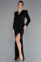 Abendkleid Lang Schuppig Schwarz ABU4329