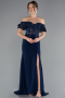 Abendkleid Lang Spitze Marineblau ABU2261